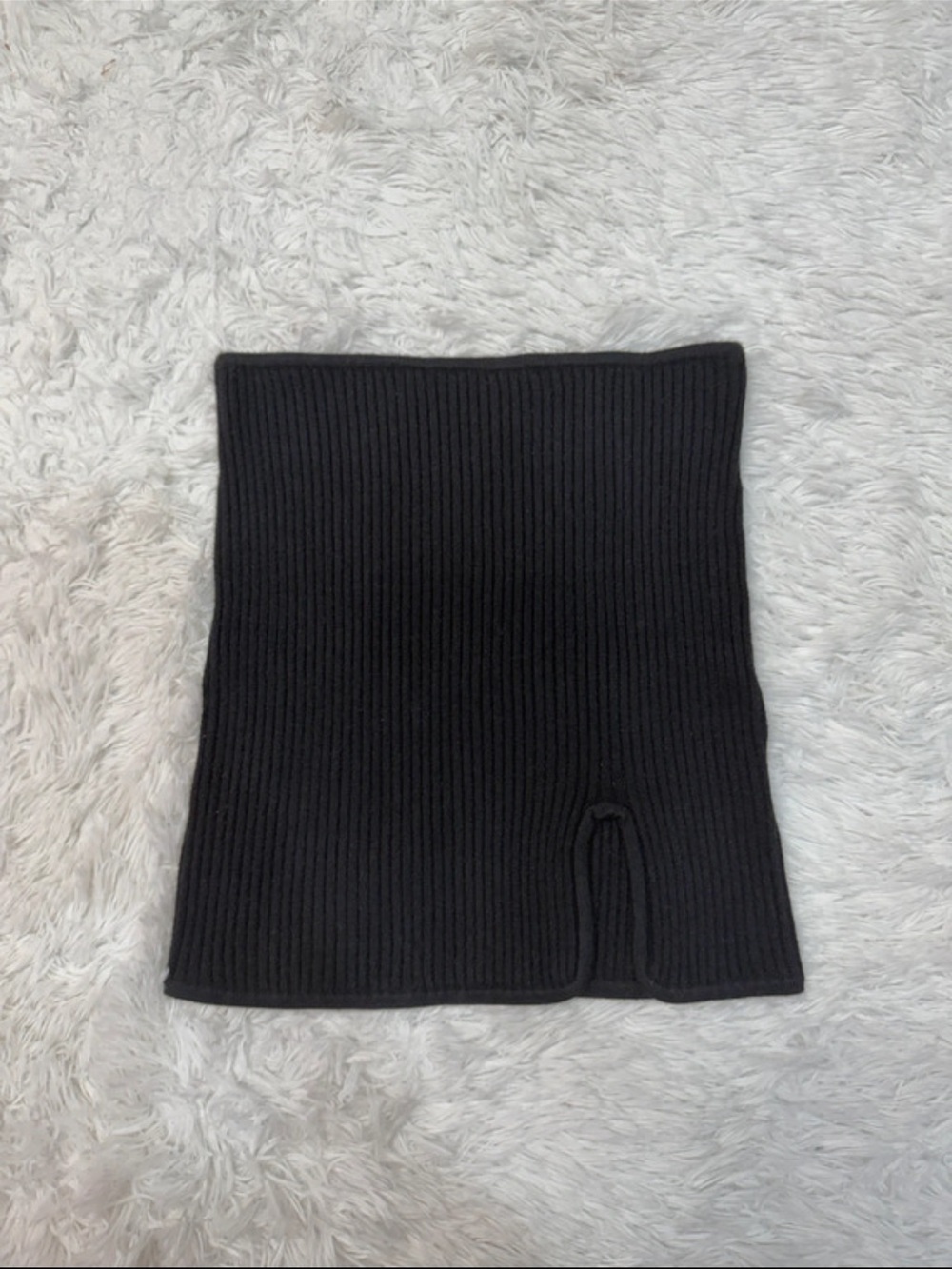 Nia Ribbed Knit Black Tube Skirt with Front Slit